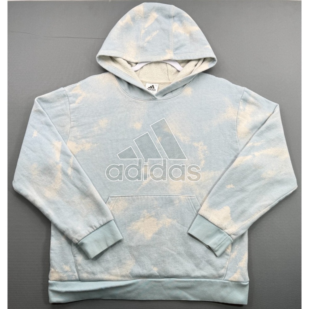 Adidas Loose Fit Hoodie Sweatshirt Pastel Blue Cloud Tie Dye Graphic | Women's M